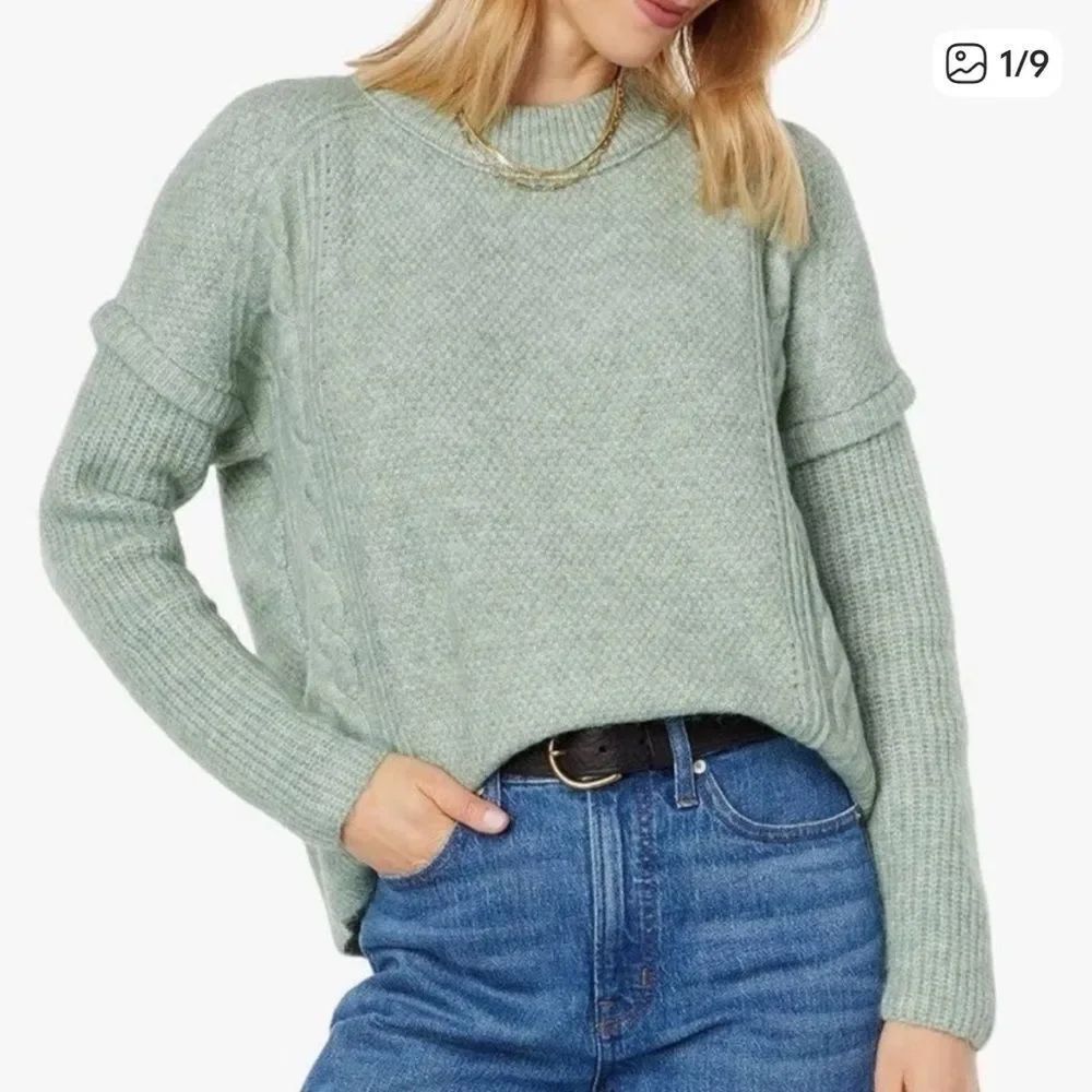 Madewell Cable Havener Pullover Sweater Alpaca Wool Blend Green Womens Large